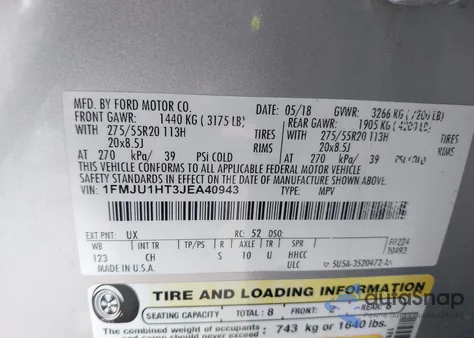 2018 Ford Expedition Xlt z USA, uszkodzony, nr VIN 1FMJU1HT3JEA40943